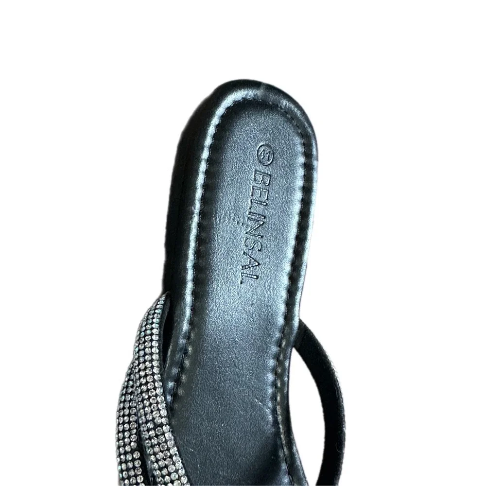BELINSAL Black‎ Rhinestone Strap Slide Sandals Women Size 7
